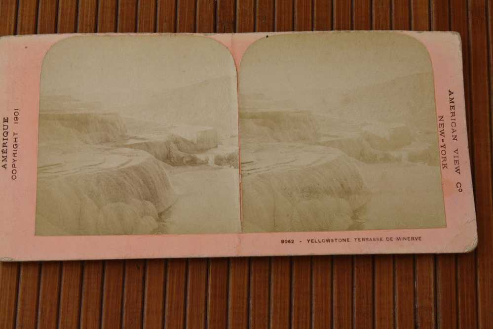 CARD STÉRÉOSCOPIQUE AMERICAN STEREOSCOPIC  Stéréoskopisch: YELLOWSTONE TERRASSE TEMPLE DE MINERVE ETATS UNIS D' AMERIQUE - Stereoscope Cards