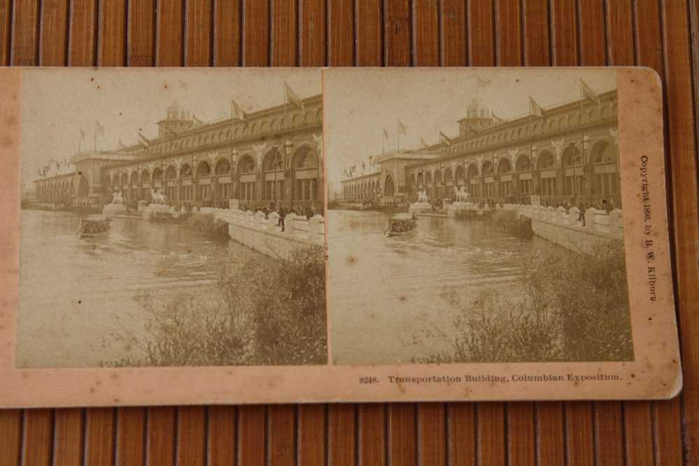 CARD STÉRÉOSCOPIQUE AMERICAN STEREOSCOPIC  Stéréoskopisch:TRANSPORTATION BUILDING COLOMBIAN EXPOSITION CHICAGO - USA - Stereoscope Cards