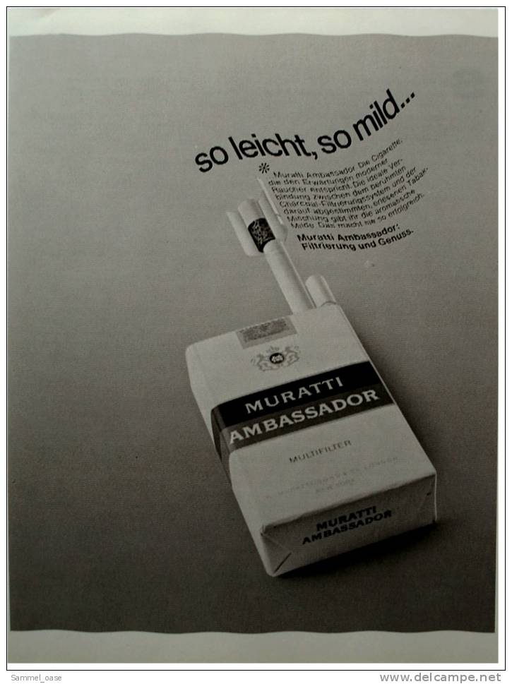 Reklame Werbeanzeige  ,  Muratti Ambassador  Zigaretten  ,  So Leicht - So Mild   Von Ca. 1972 - Sonstige & Ohne Zuordnung