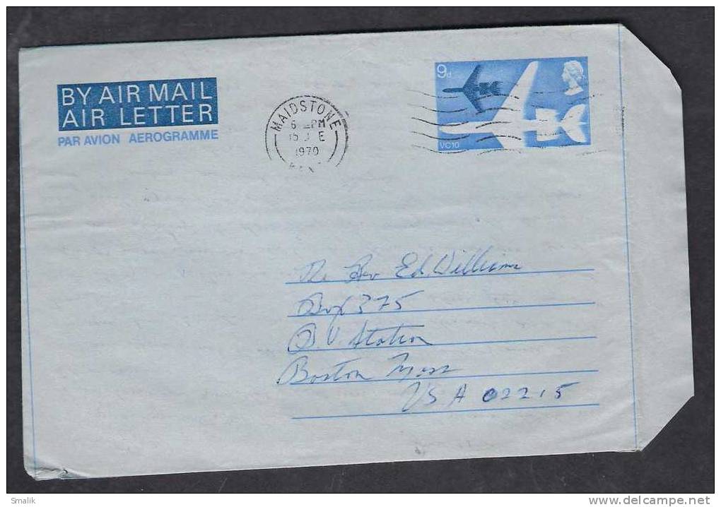 England GB UK, Stationery 9d Aerogramme, Aeroplane, Postal Used 15-6-1970 - Interi Postali