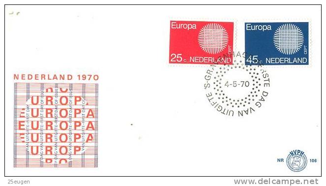 NETHERLANDS  1970 EUROPA CEPT FDC - 1970