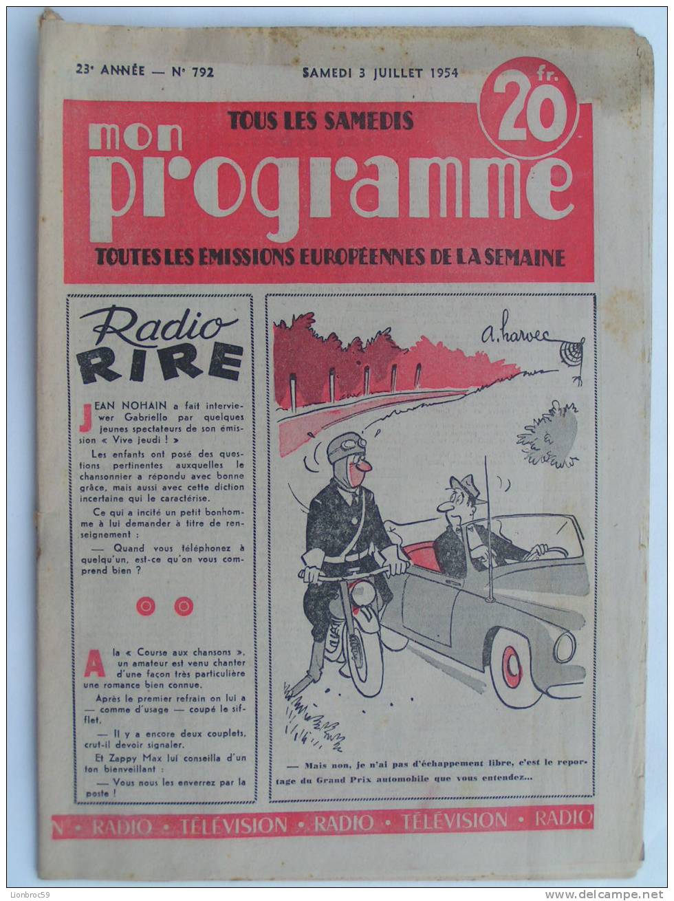 Radio Télévision N° 792 De 1954 - A. HARVEC; S. ZWEIG; J. LABREECQUE; R. LUCOT; M. L´HERBIER; - Magazines