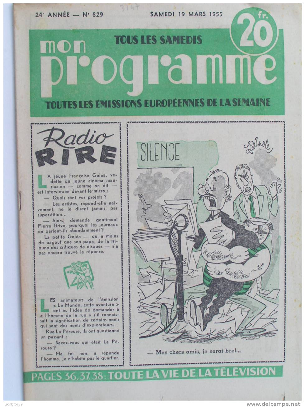 Radio Télévision N° 829 De 1955 - FARINOLE, R. BOGDALI; R. GERBEAU; N. VEDRES; SERRAULT; POIRET - Zeitschriften