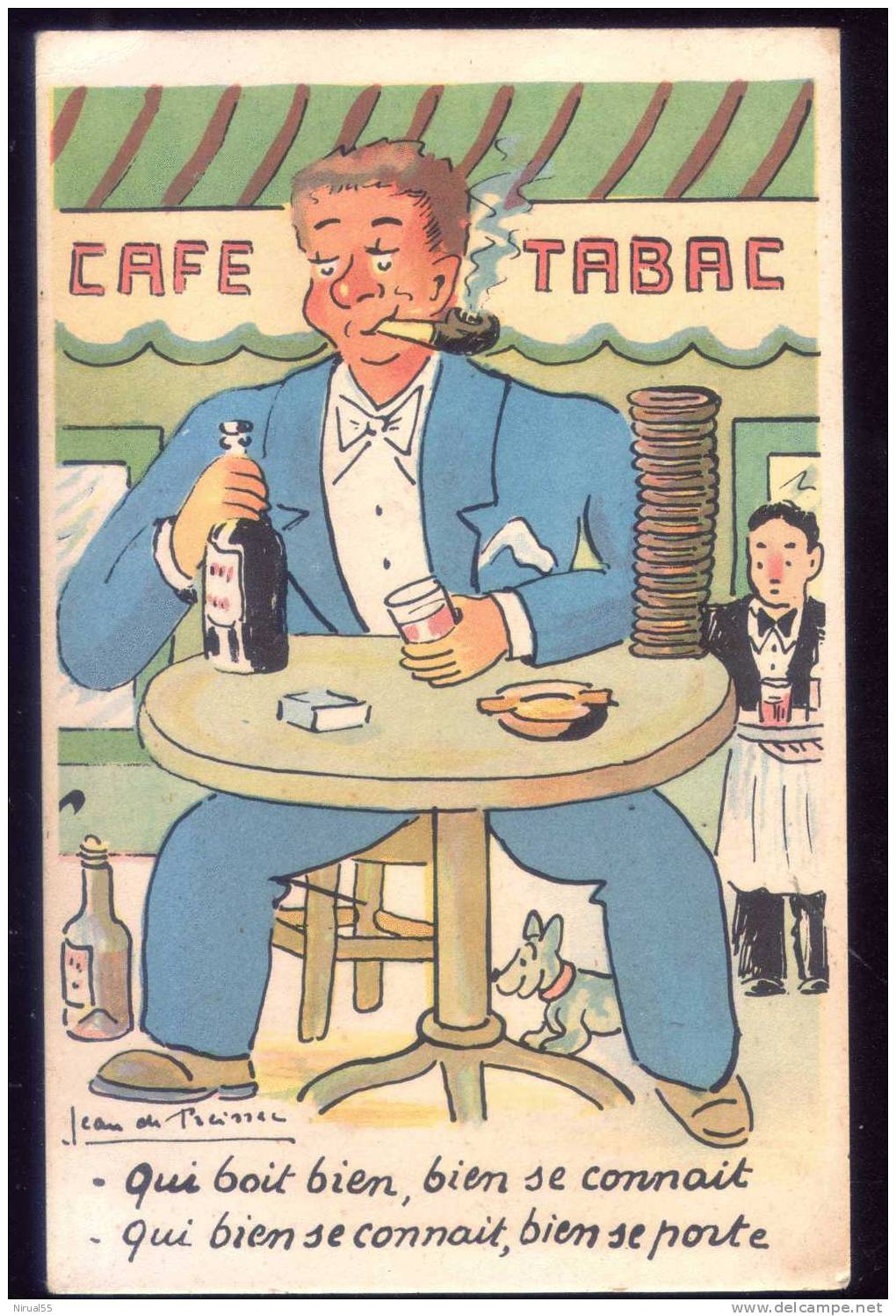 Cpa Illustrateur Jean De PREISSAC  Café Tabac Ivrogne Vin - Preissac