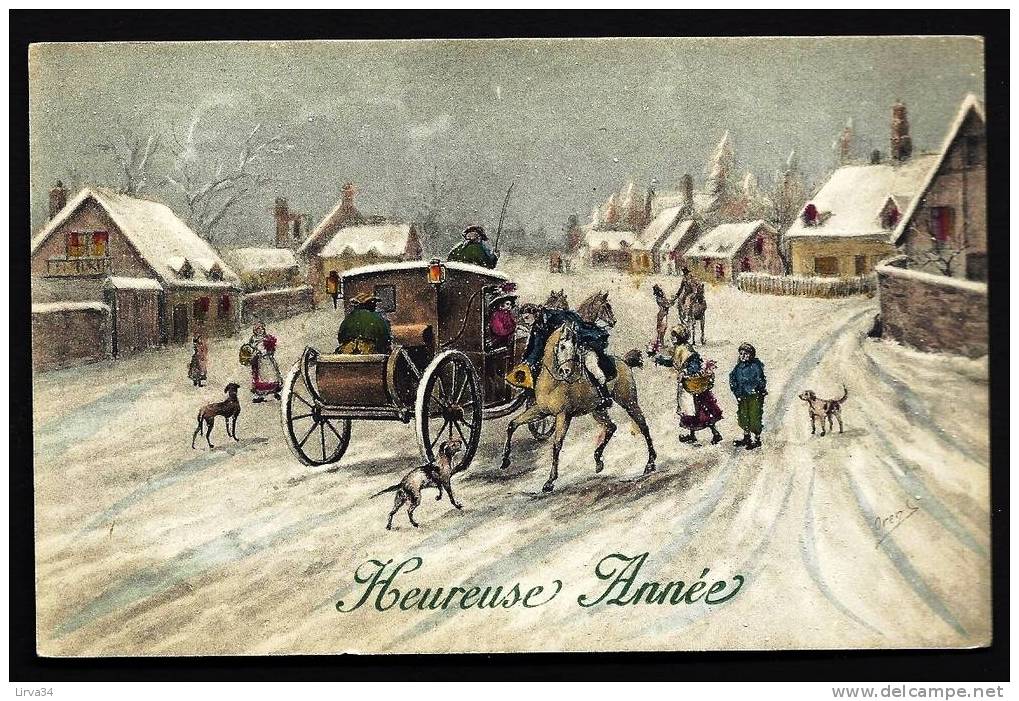 CPA  ANCIENNE- FRANCE- ILLUSTRATION SIGNÉE : ORENS- HUMOUR- DILIGENCE DANS LA NEIGE- BELLE SCENE D'HIVER - Orens