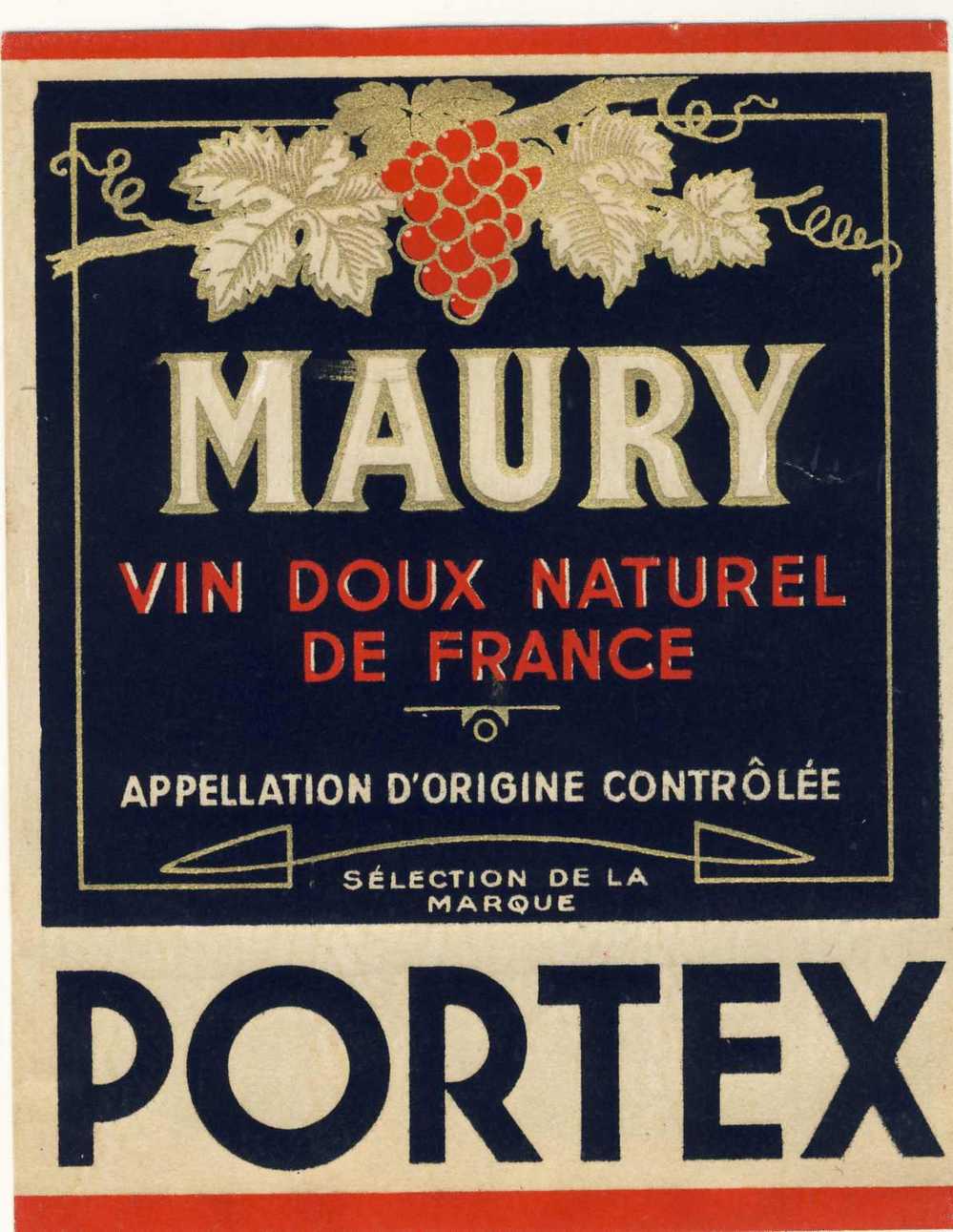 Rare  &  Superbe étiquette MAURY  PORTEX Vin Doux Naturel Label VDN. Années 40-50. Dorée Et "glacée" - Languedoc-Roussillon