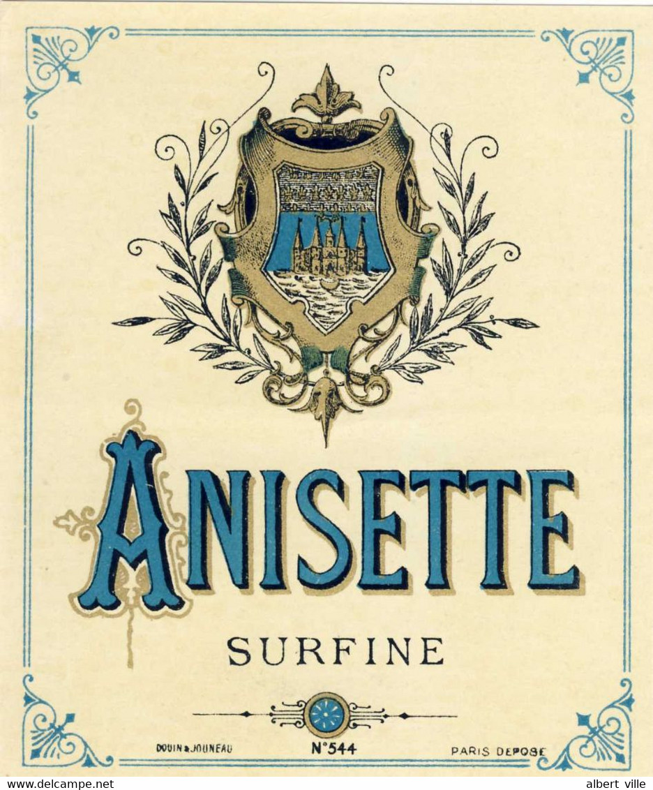 Superbe étiquette (label) Authentique  ANISETTE Surfine. Anis. Beau Blason. Dorée Et "glacée" - Autres & Non Classés