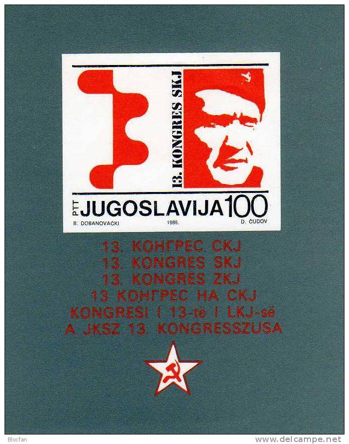 XIII.Parteikongreß SKJ 1986 Marshall Tito Plakat Jugoslawien Block 29 ** 1€ Plakatmotiv Tito Bf Flag Sheet Of Yugoslawia - Blocs-feuillets