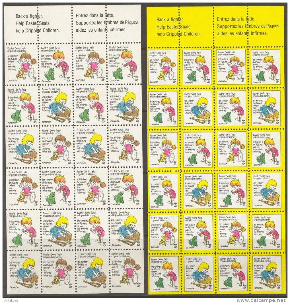 LABEL Canada  Help Crippled Children Help Easter Seals 2 Sheets Of 24 MNH - Fantasy Labels