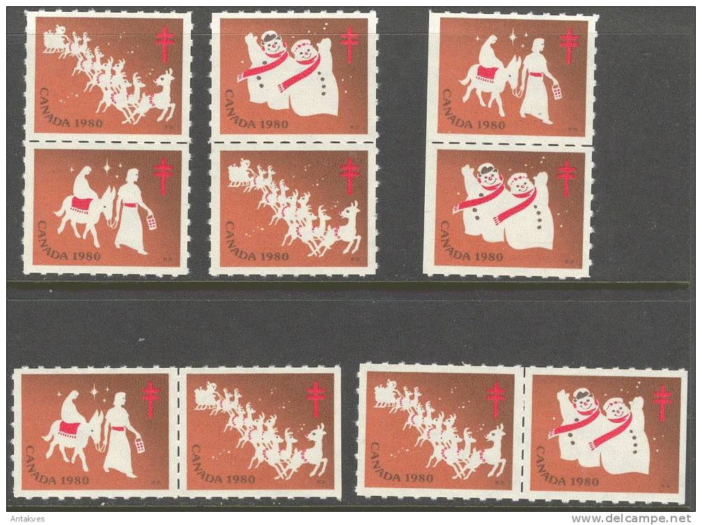 LABEL Canada 1980 Christmas Antituberculose Sheet Of 30+22 Various Options MNH - Fantasie Vignetten