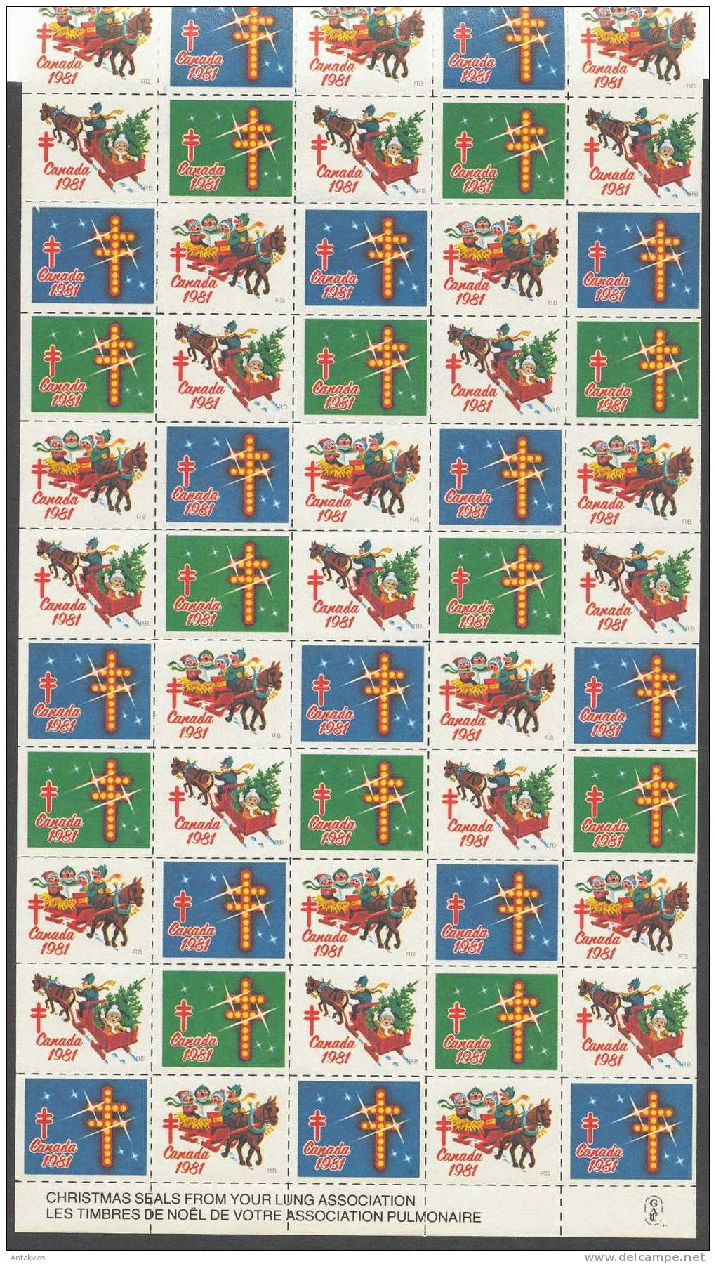 LABEL Canada 1981 Christmas Antituberculose Full Sheet Of 60+50 Various Options - Fantasy Labels