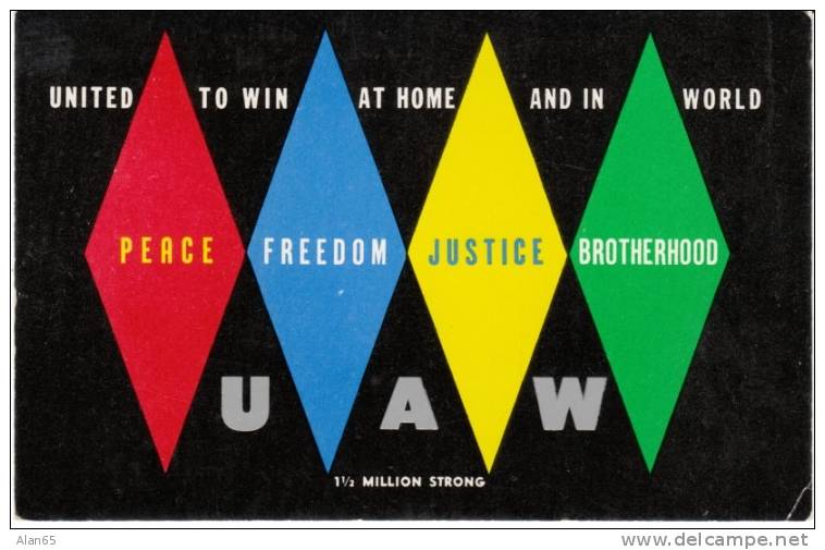 UAW United Auto Workers Union Graphic Design For 1957 Atlantic City Convention On C1950s Vintage Postcard - Gewerkschaften