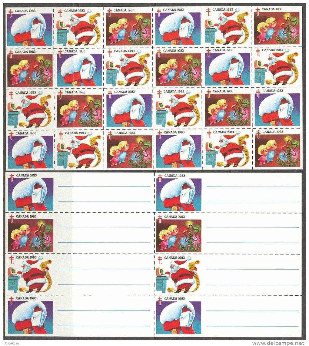 LABEL Canada 1983 Christmas Antituberculose Sheet Of 24 + Sheet Of 8 MNH - Vignettes De Fantaisie