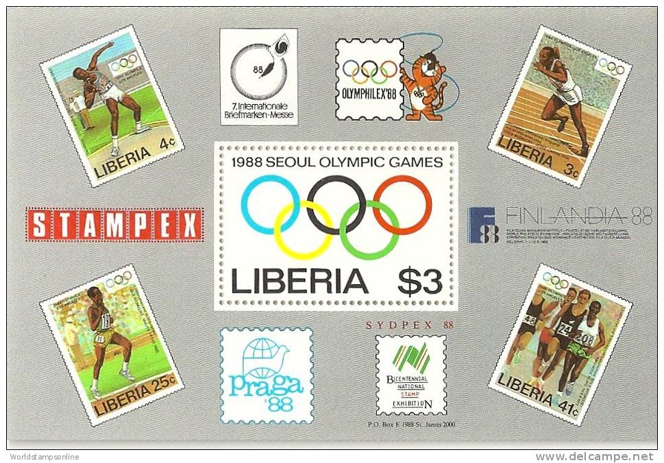 Liberia, Stamp In Block, Year 1988, M Block 114, Olympic Games Seoul, MNH (**) - Sommer 1988: Seoul