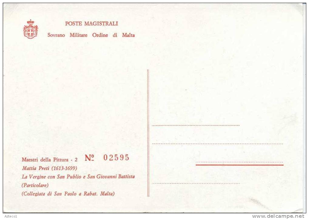 S.M.O.M. -  POSTE MAGISTRALI - CARTOLINA COMMEMORATIVA - MATTIA PRETI - ARTE - Malte (Ordre De)