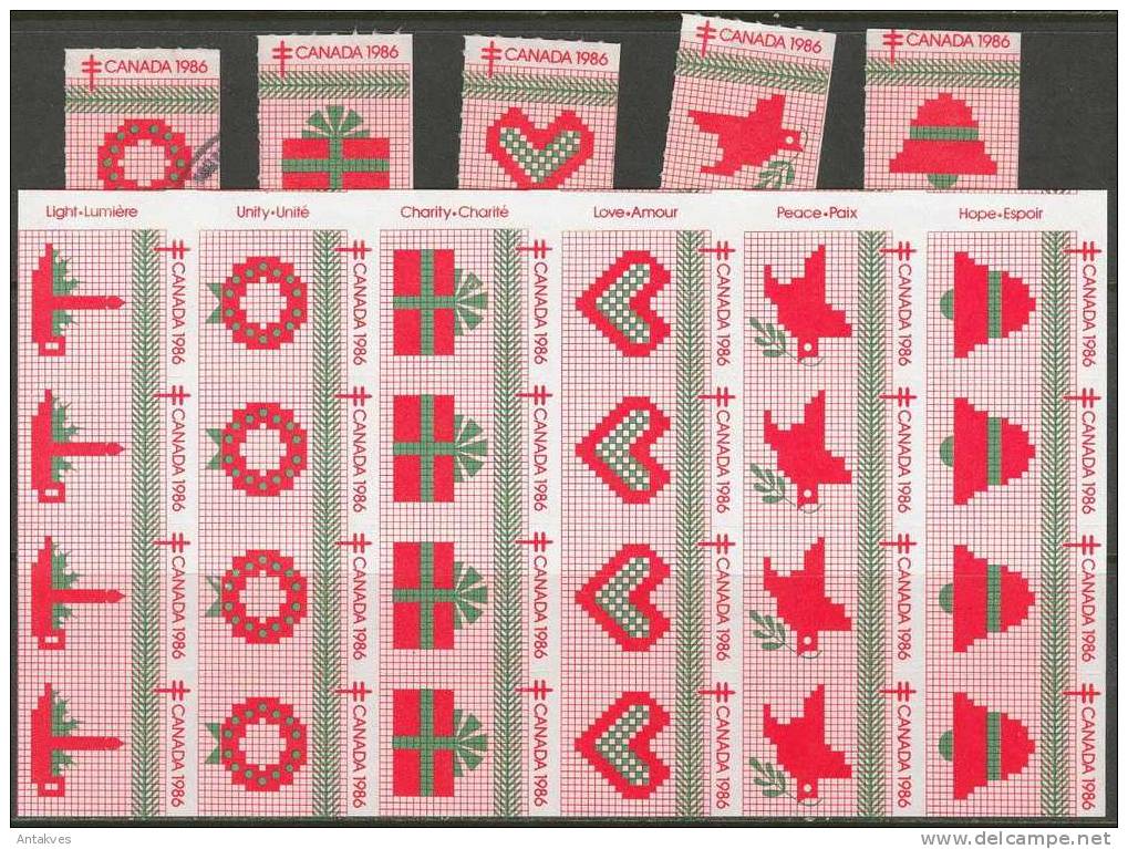 LABEL Canada 1986 Christmas Antituberculose Sheet Of 24 MNH+5 Used Or MHH - Fantasy Labels