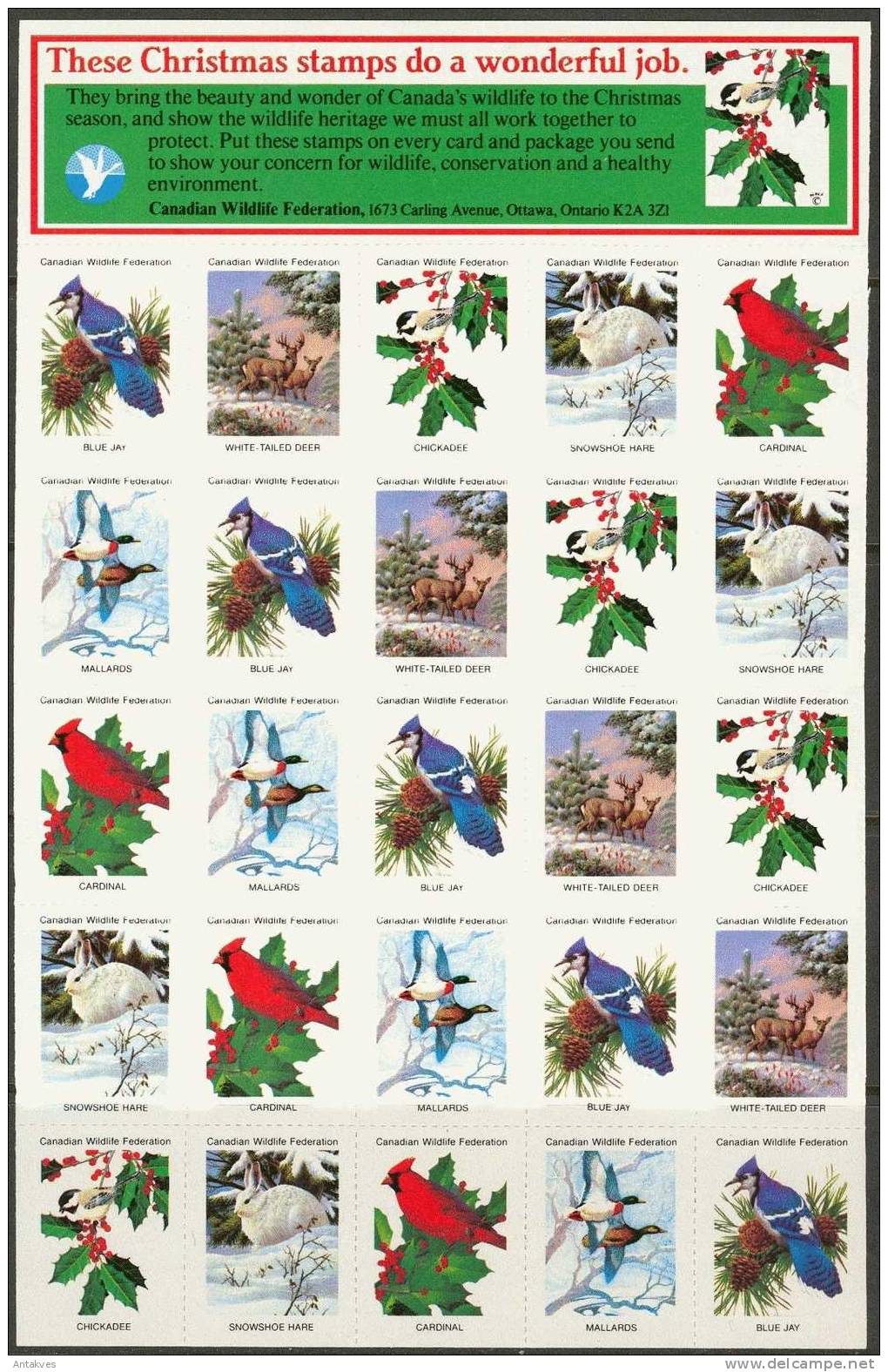 LABEL Canada Christmas CWF Birds Fauna Full Sheet Of 26 MNH - Fantasie Vignetten