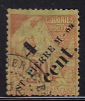 SPM  Alphée Dubois Surchargé 4 Cent Sur 20   Cent. Yv 38  Surch Type 1 (Maury) - Used Stamps