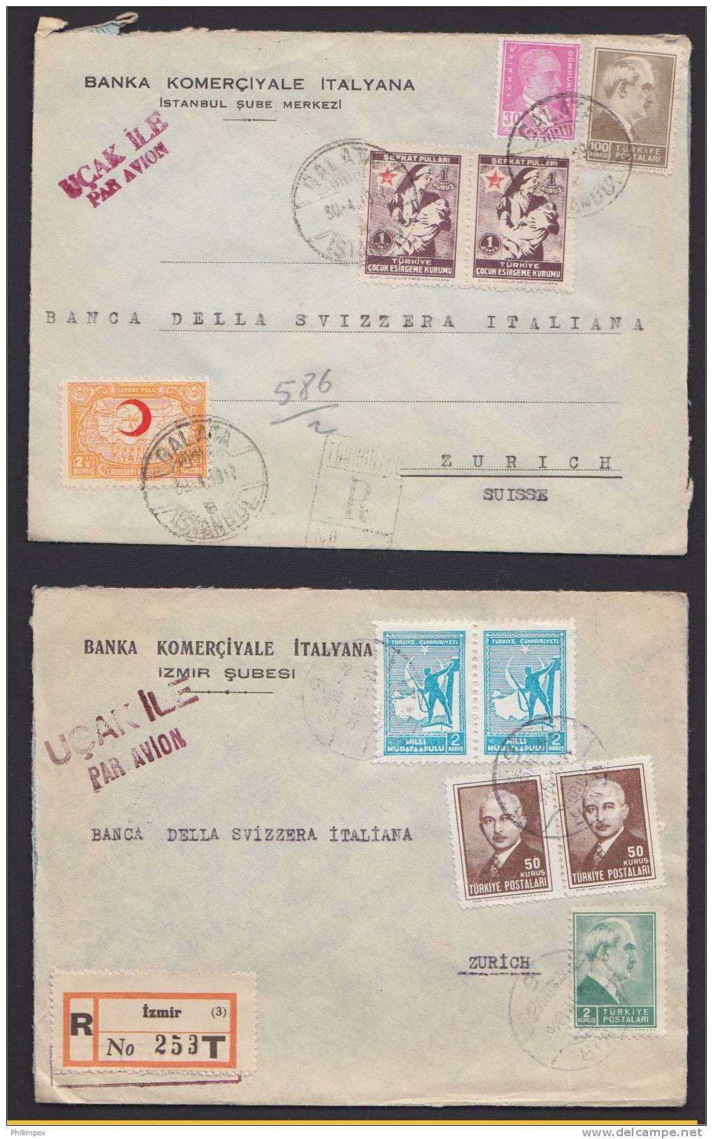 TURKEY, 4 REGISTERED  COVERS 1946-1947 TO ZÜRICH, Good Condition - Covers & Documents