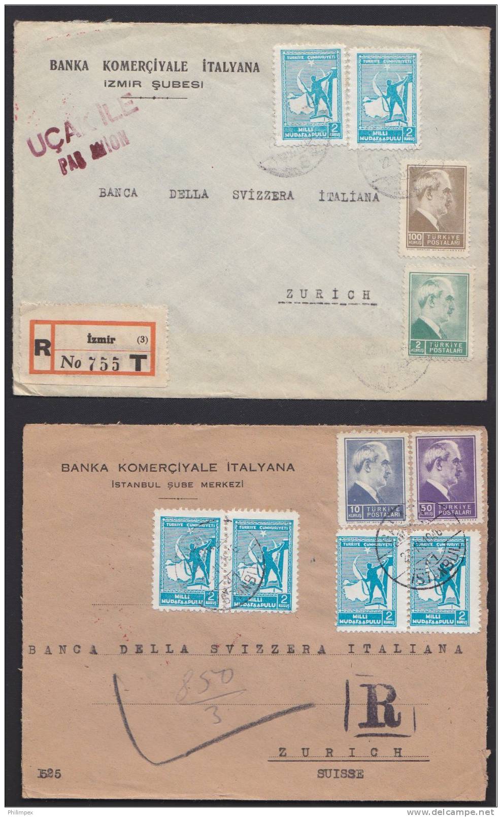 TURKEY, 4 REGISTERED  COVERS 1946-1947 TO ZÜRICH, Good Condition - Lettres & Documents