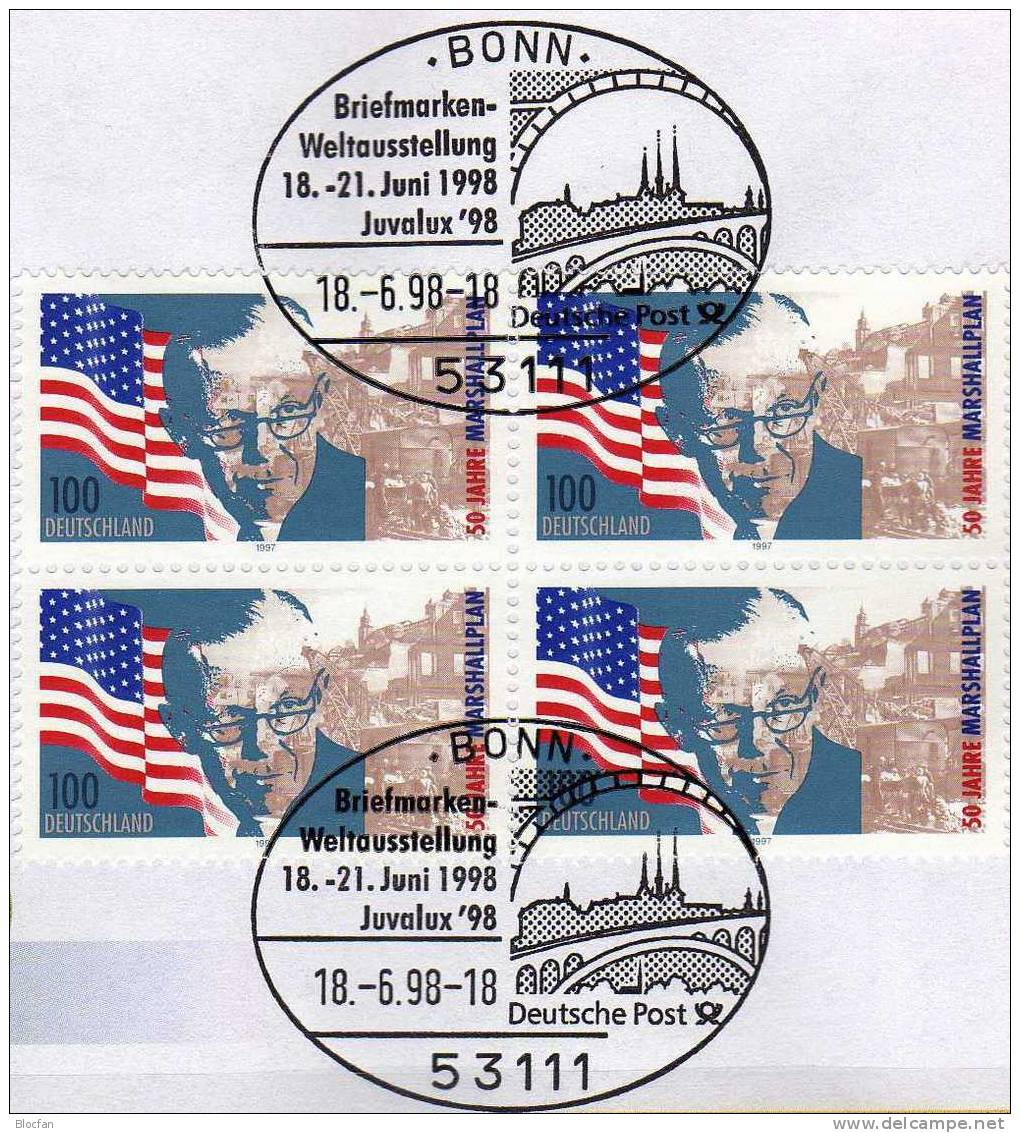 JUVALUX´1998 Luxemburg BRD 1926 VB SST 7€ Offizieller Messebrief Marshall-Plan/USA-Flagge MBrf. 4/98 Sheet Cover Germany - Lettres & Documents