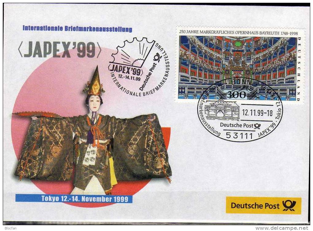 JAPEX´1999 Tokyo Bund 1983 SST 7€ Offizieller Messebrief Opernhaus Bayreuth Fürstenloge MBrf.10/99 Fair Cover Of Germany - Briefe U. Dokumente