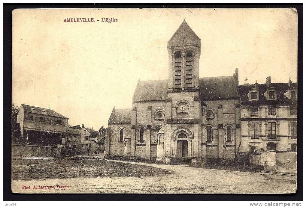 CPA  ANCIENNE- FRANCE- AMBLEVILLE (95)-  L'EGLISE  ROMANE ET LE PORCHE D'ENTRÉE-  ANIMATION - Altri & Non Classificati