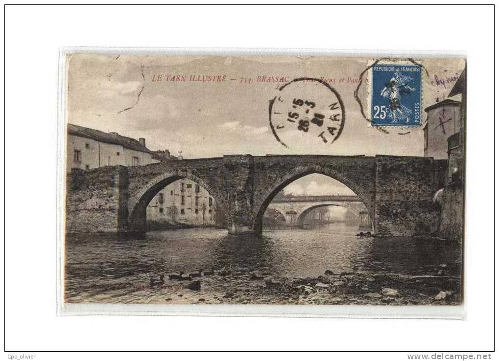 81 BRASSAC Pont Vieux, Pont Neuf, Ed APA 754, Tarn Illustré, 1921 - Brassac