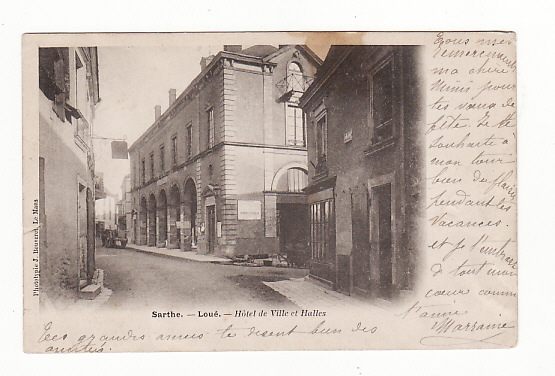 CARTE Précurseur 1900 LOUE - HOTEL DE VILLE ET HALLES - Loue
