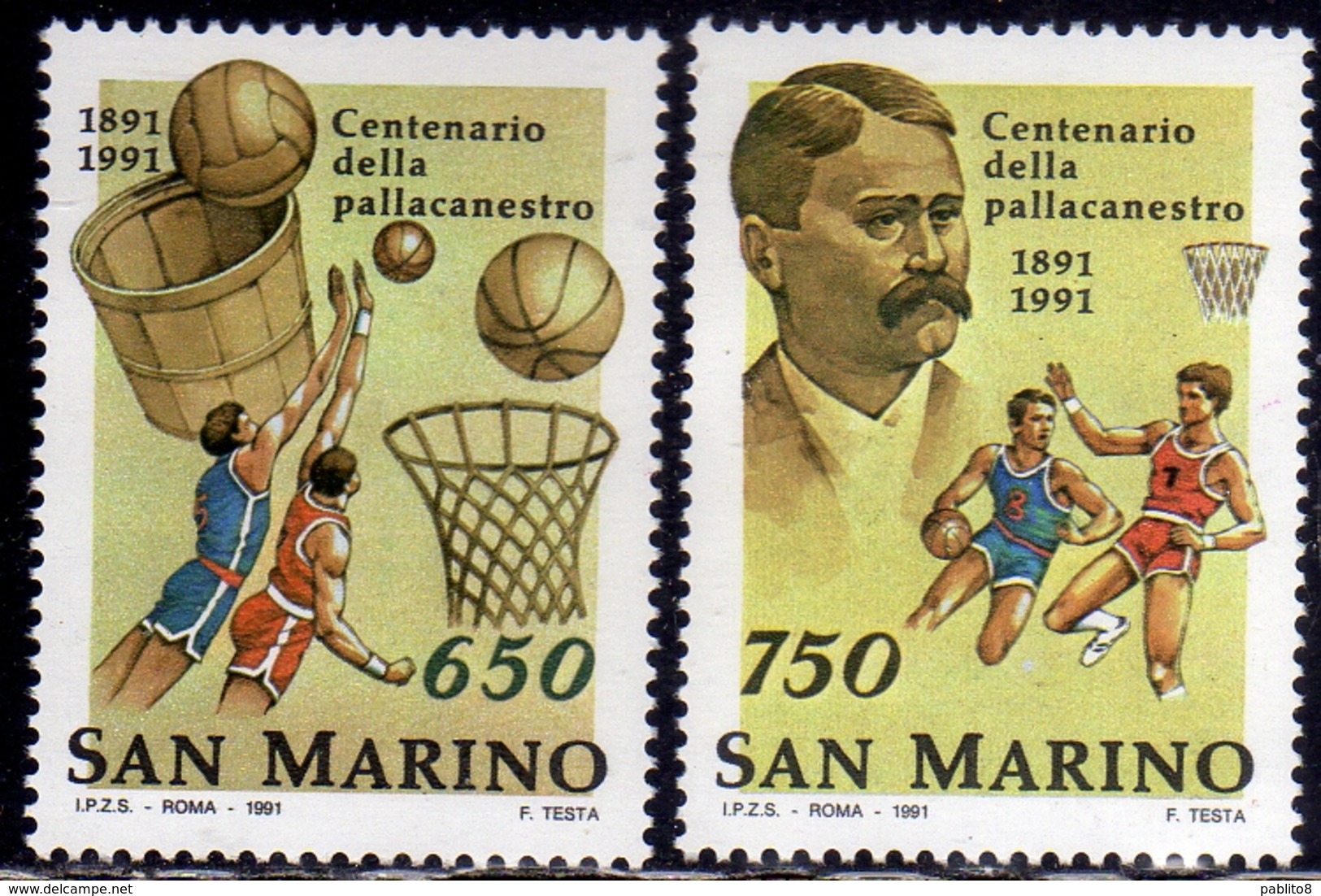 REPUBBLICA DI SAN MARINO 1991 CENTENARIO DELLA PALLACANESTRO BASKET CENTENARY SERIE COMPLETA COMPLETE SET  MNH - Unused Stamps