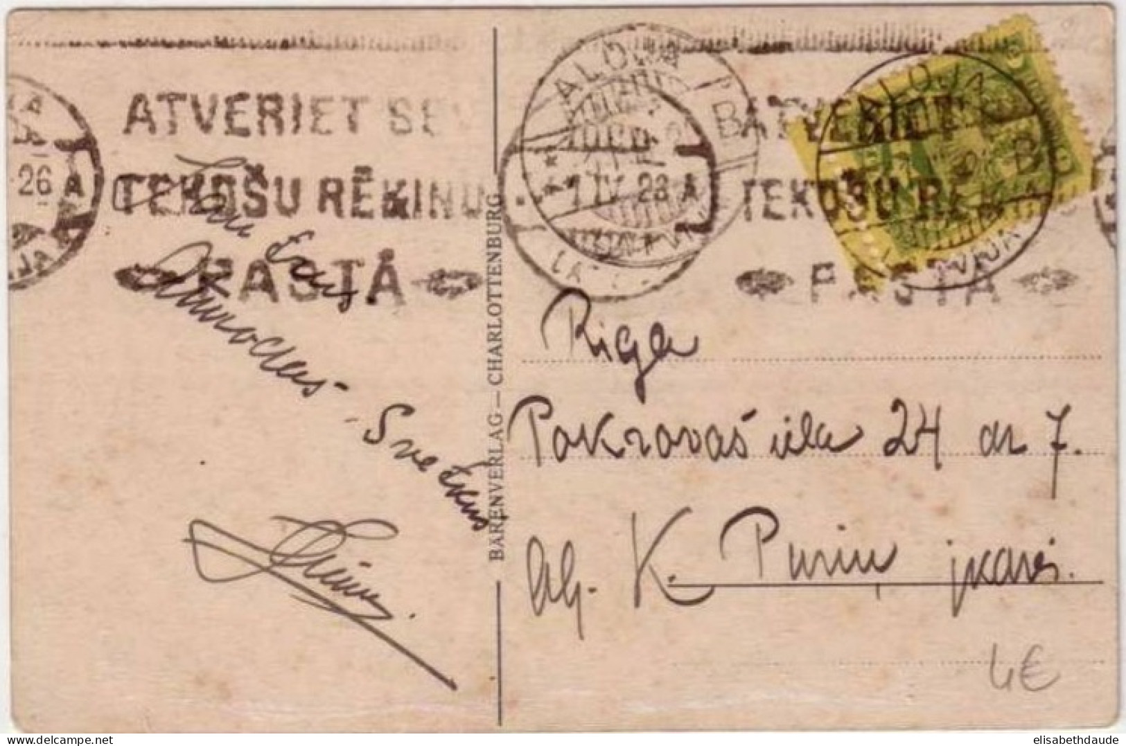LETTONIE - CARTE POSTALE  De ALOJA Pour RIGA - 1926 - OBLITERATION MECA - Lettland