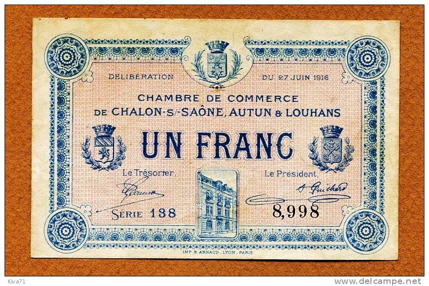 1 Francs "Chambre Du Commerce De CHALON SUR SAÔNE" SUP - Chambre De Commerce