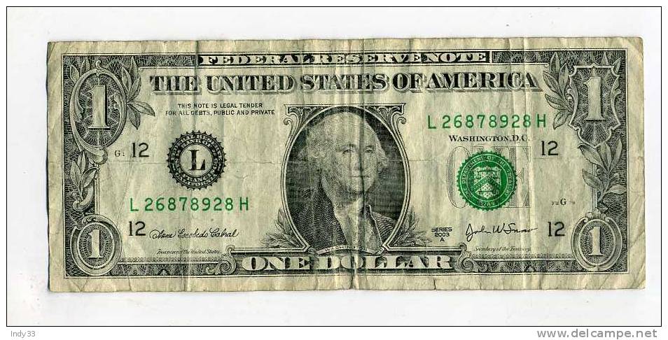 - ETATS-UNIS . 1 $  2003 . BILLET USAGE . PLIS - Federal Reserve Notes (1928-...)