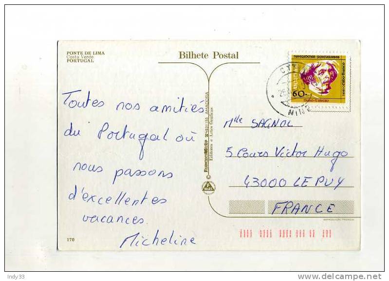 - AFFRANCHISSEMENT SIMPLE SUR CP DE 1991 POUR LA FRANCE - Storia Postale