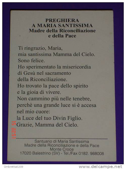 MONTE CROCE Santuario Maria Santissima - BALESTRINO,Savona - Veduta Riviera Ligure Mare - Santino - Santini
