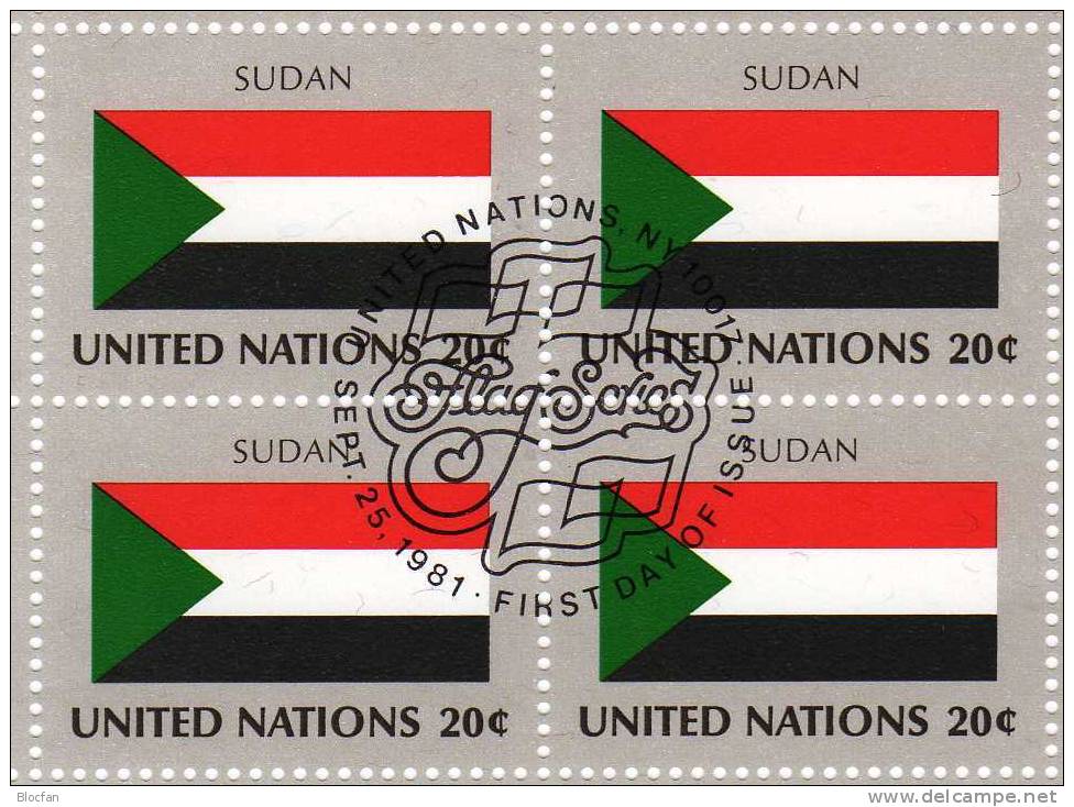 UNO 1981 Flaggen II SUDAN New York 383, 4-Block+ Kleinbogen O 6€ Ukraine, Kuwait, Sudan, Ägypten - Sudan (1954-...)