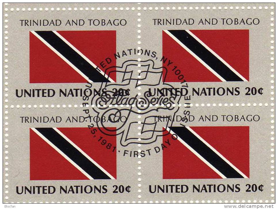 UNO 1981 Flaggen II TRINIDAD AND TOBAGO New York 380,4-Block+16-KB O 6€ Malta CSSR Thailand Trinidad Sheetlet Bf UN NY - Trinidad En Tobago (1962-...)