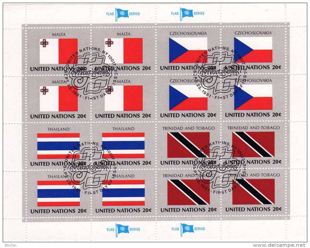 UNO 1981 Flaggen II THAILAND New York 379, 4-Block+ Kleinbogen O 6€ Malta, CSSR, Thailand, Trinidad / Tobago - Tailandia