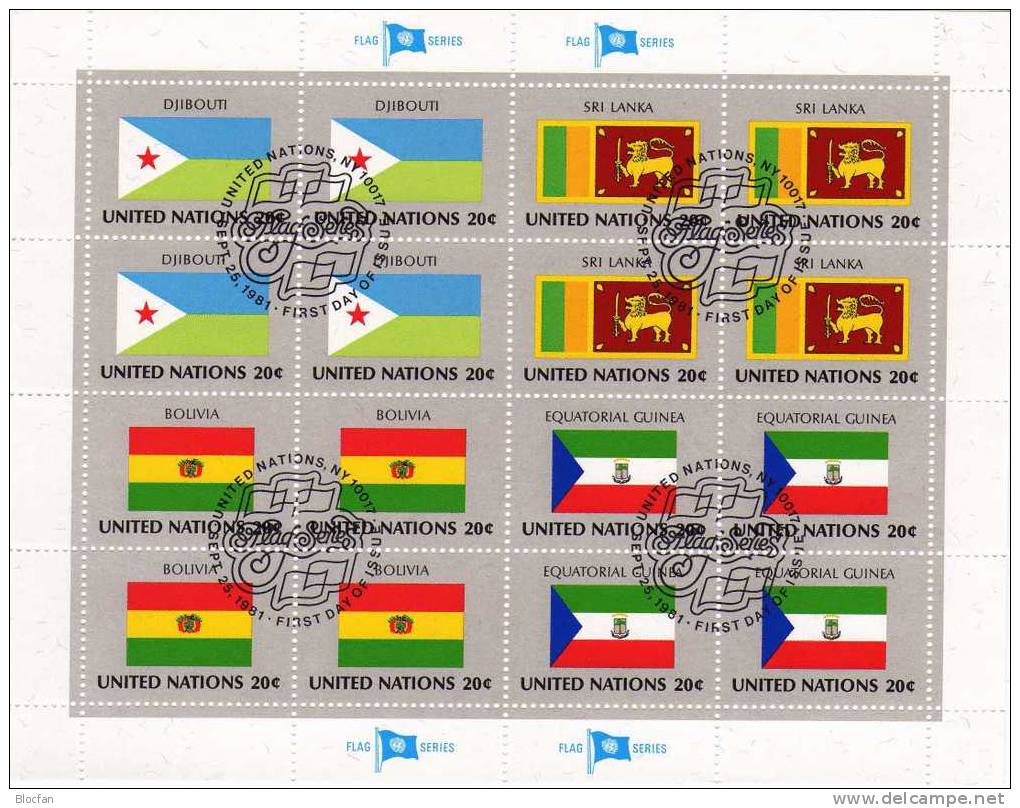 UNO 1981 Flaggen II BOLIVIA New York 375, 4-Block+ Kleinbogen O 6€ Dschibuti, Ceylon, Bolivien, Äquator.Guinea - Bolivien