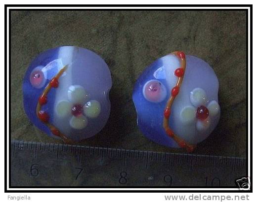 2 Perles Artisanales Plates En Verre Environ 20mm - Perles