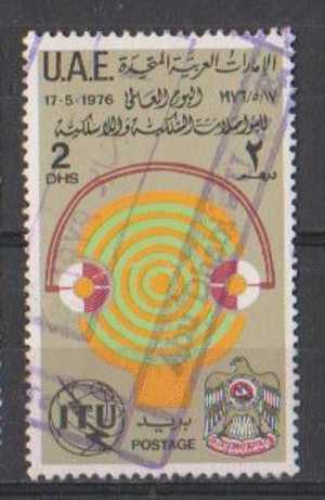 U.A.E. 1976 Used, 2D Telecomunication Day, ITU Emblem, UAE Telecom, Headphone, - Ver. Arab. Emirate