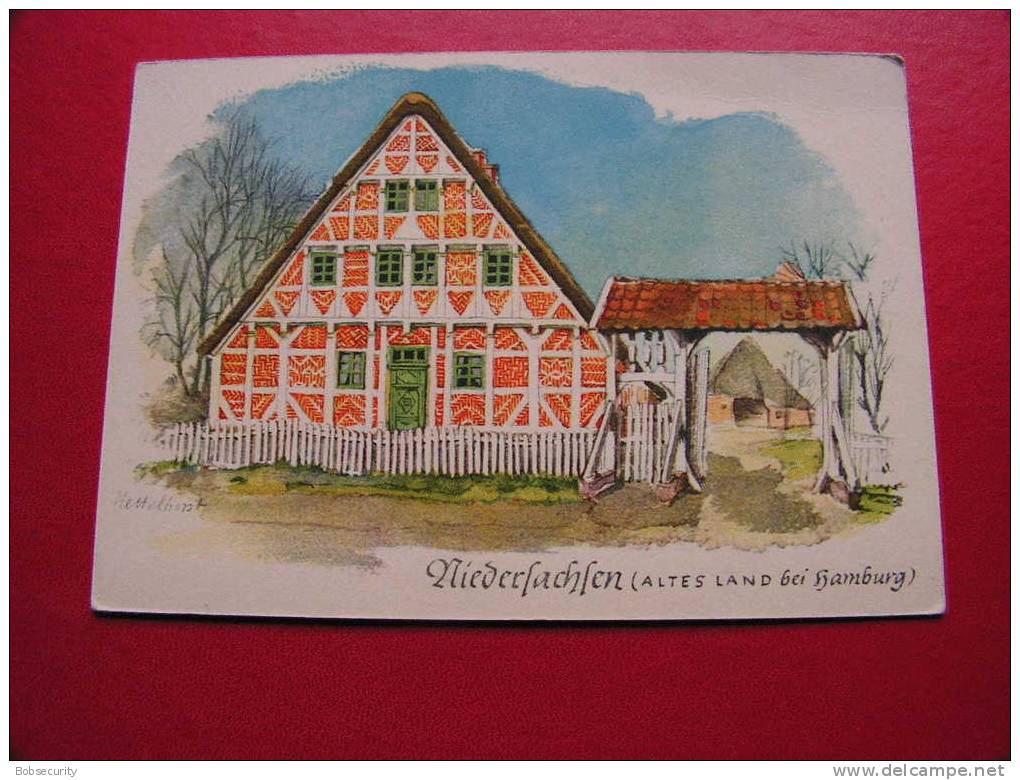 == Deutsche Bauernhöfe  Serie 16 Aquarelle Von R. Nettelhorst Karte 5.  Niedersachsen - Farms