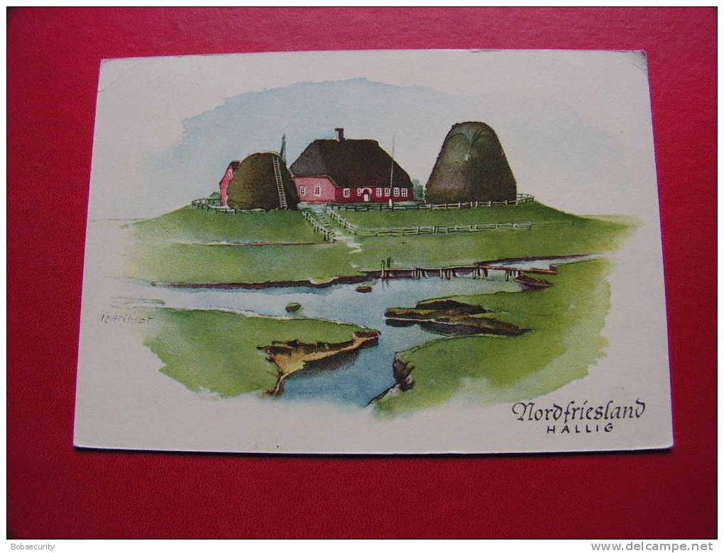 == Deutsche Bauernhöfe  Serie 16 Aquarelle Von R. Nettelhorst Karte 13. Nordfriesland Halig - Farms