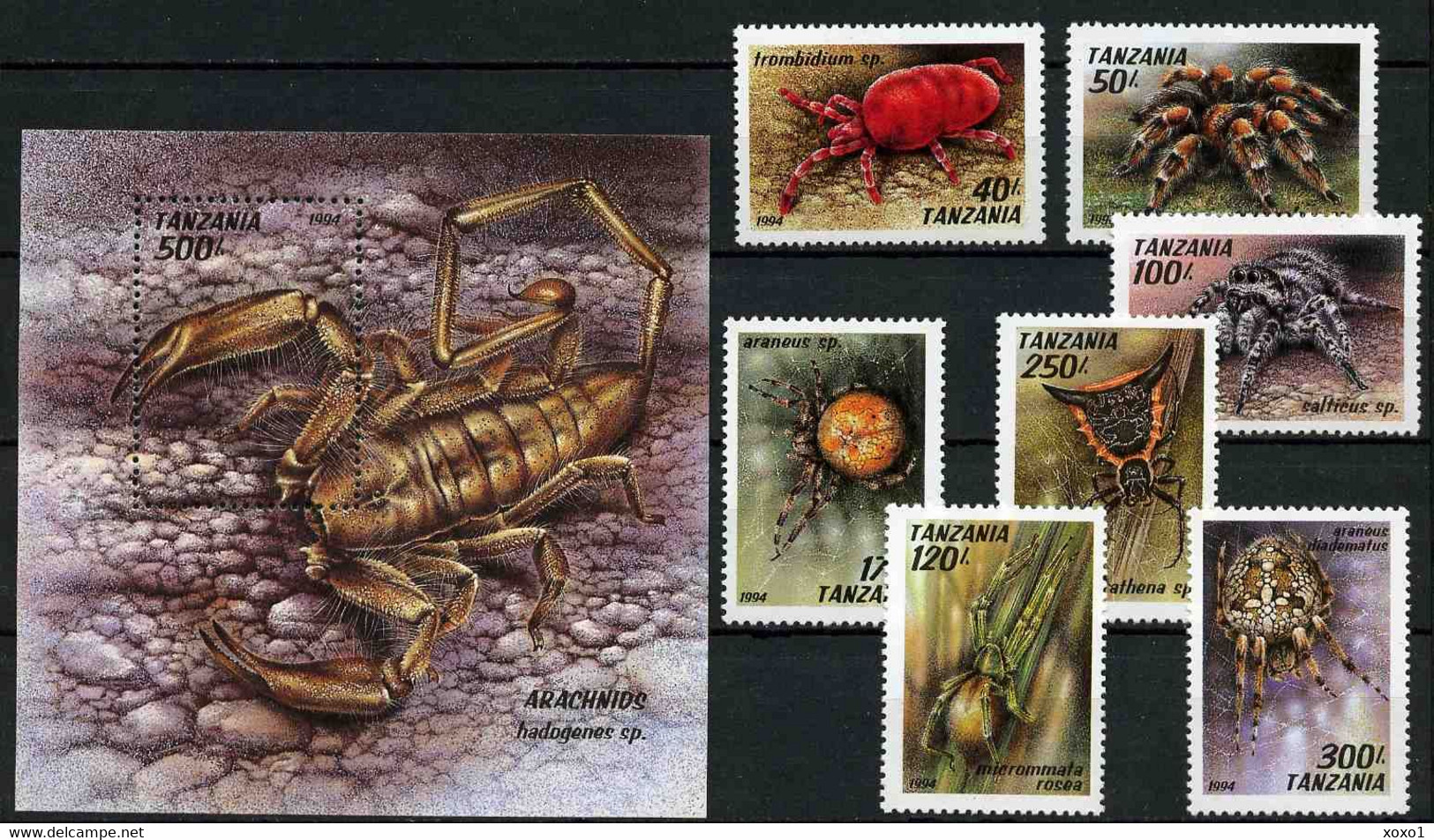 Tanzania 1994 MiNr. 1798 - 1805 (Block 255) Tansania Spiders Spinnentiere  7v+1 MNH**  11,10 € - Spinnen