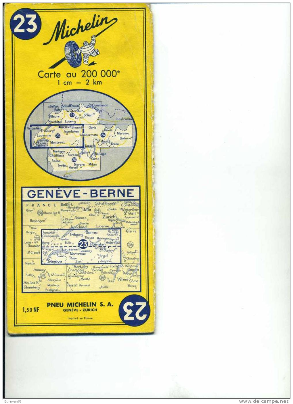 CARTE MICHELIN 23 1962 SUISSE SCHWEIZ GENEVE BERNE LAUSANNE FRIBOURG - Cartes/Atlas