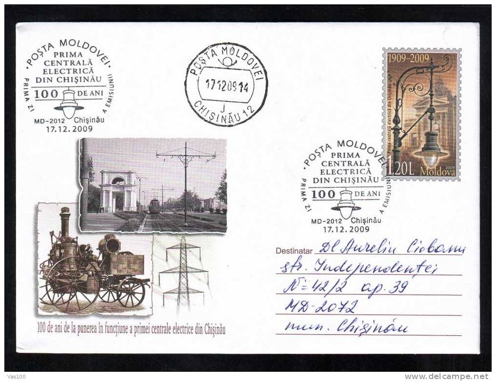 The First Power Station 1909 In Chisinau Moldova,cover Stationery Cancell FDC 2009,sent To Mail! - Electricity