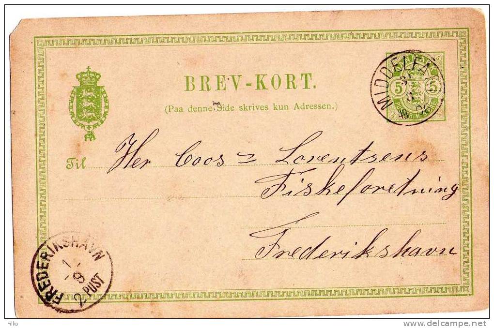 Denmark,stationery,brev Cort.No.17 Middelfart,31.08.1896 To Frederikshavn,01.09.1896 ,as Scan - Postal Stationery