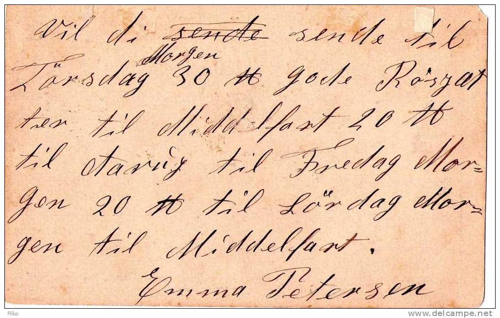 Denmark,stationery,brev Cort.No.17 Middelfart,31.08.1896 To Frederikshavn,01.09.1896 ,as Scan - Postal Stationery
