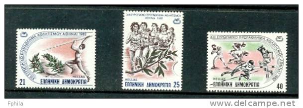 1982 GREECE EUROPEAN ATHLETIC GAMES MICHEL: 1483-1485 MNH ** - Unused Stamps