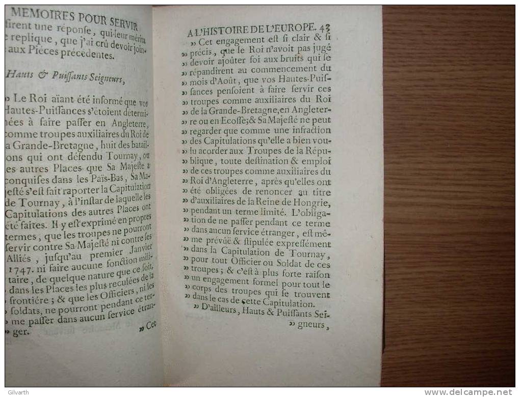 SPON (J.-F. De) Mémoires Pour Servir à L´histoire De L´Europe T 3 1749 - 1701-1800